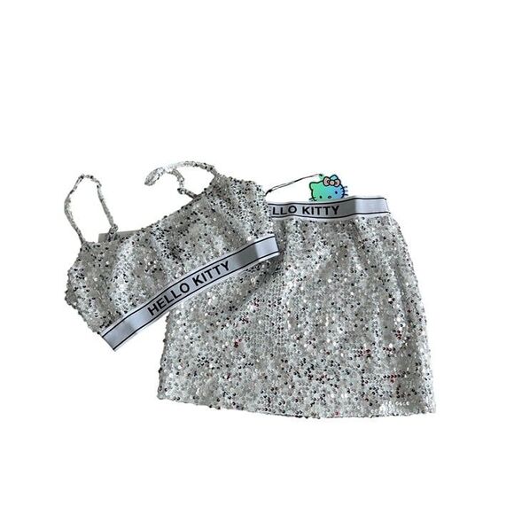 Hello Kitty Silver Sequin Crop Top & Mini Skirt Set - Womens XS - Picture 2 of 12